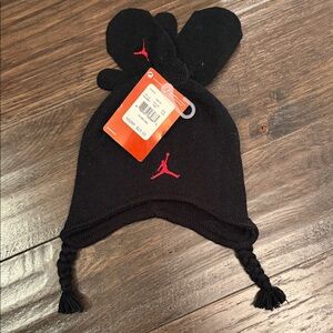 Jordan baby Black Knit Earflap Hat and gloves set -NWT